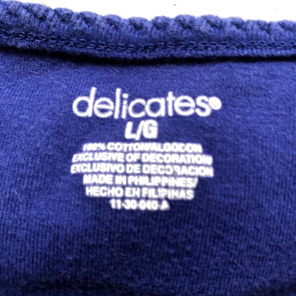 Delicates (L) Blue Who's Your Teddy? Embroidered Teddy Bear Tee Top Shirt V-Neck - Picture 8 of 8